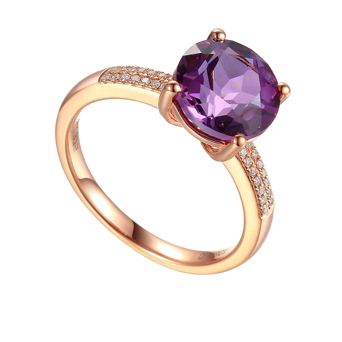 Round Amethyst Ring with Pave Diamond Shoulders