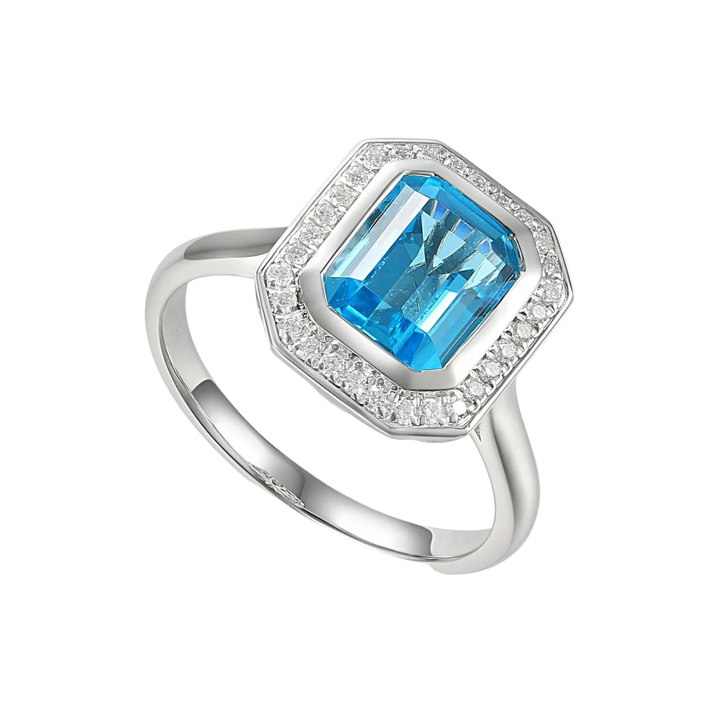 Diamond & Blue Topaz Ring in 9ct White Gold