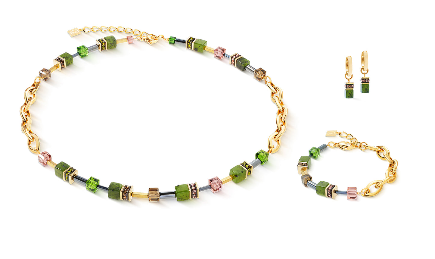 GeoCUBE® Chunky Chain hoop earrings gold-green