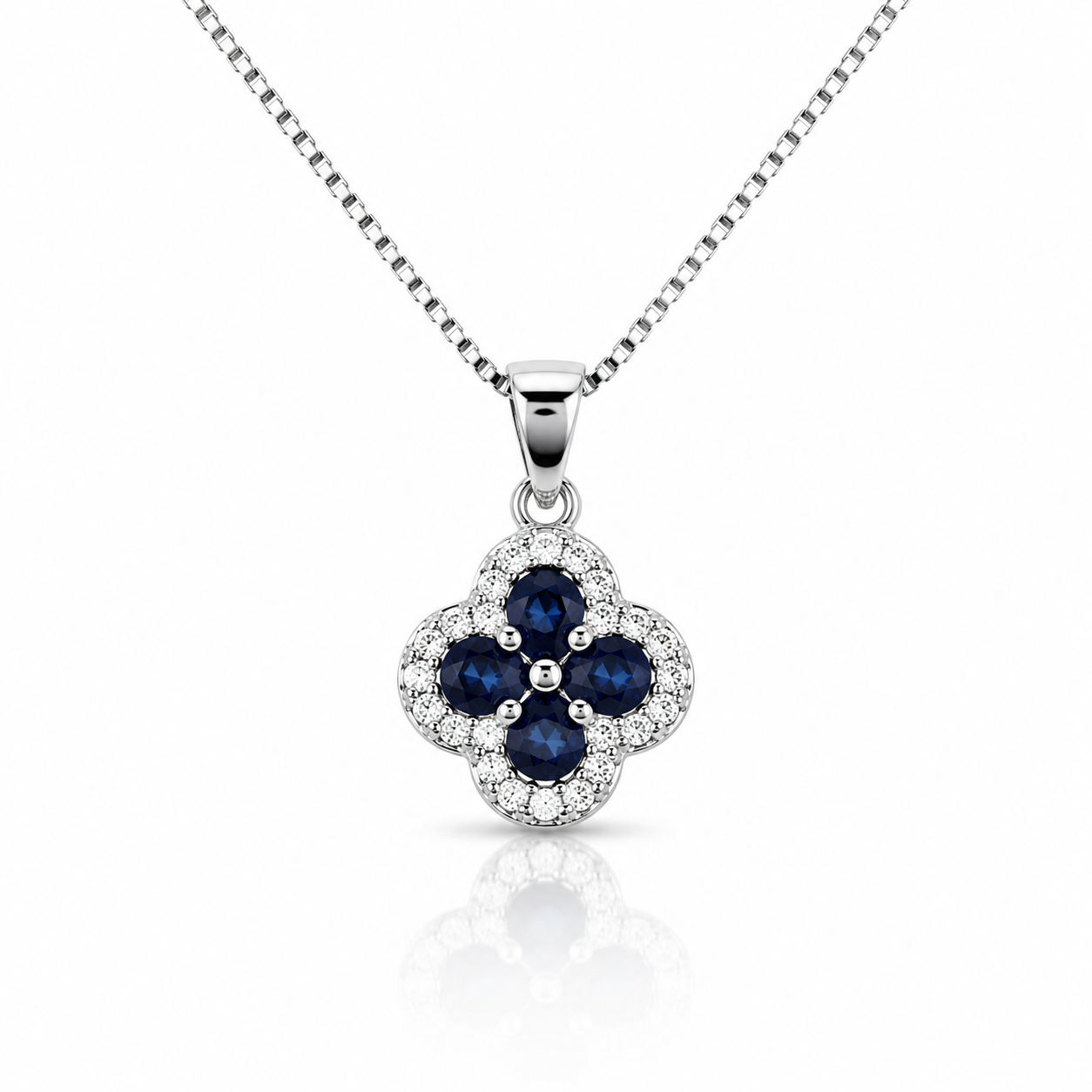 9ct White Gold Clover Pendant with Sapphires and Diamonds
