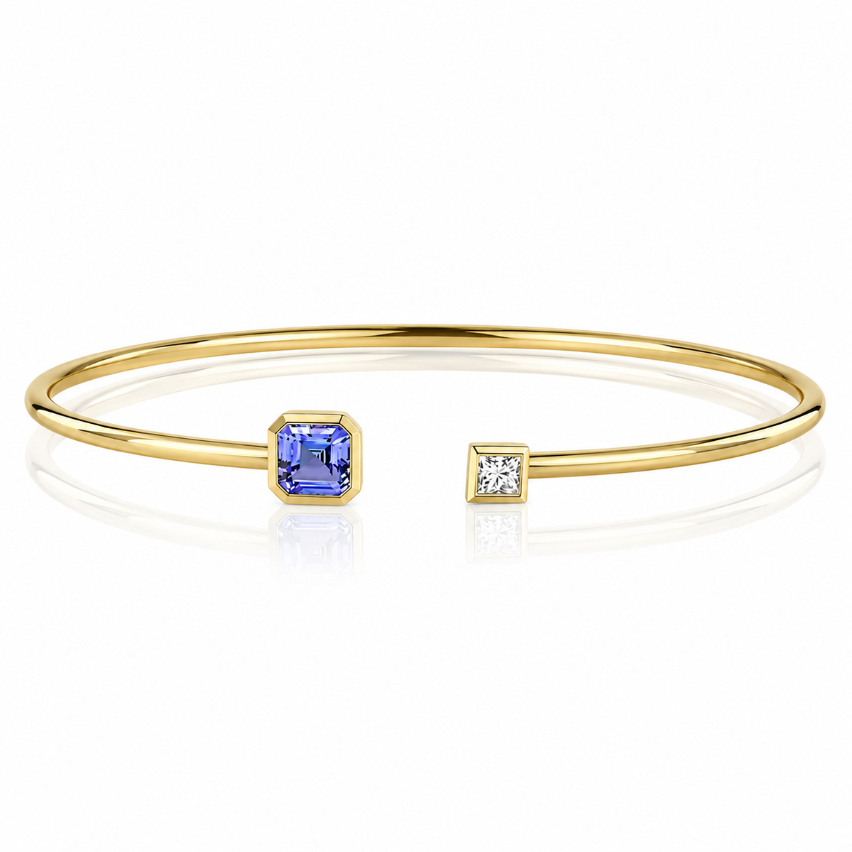 Octagon Step Cut Tanzanite & Diamond Flexi Gold Bangle