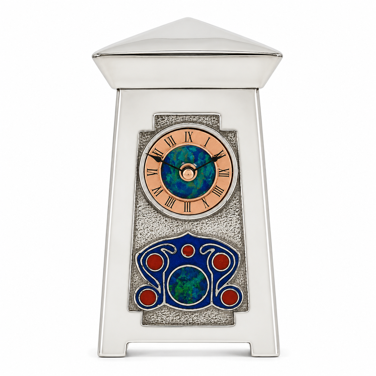 Archibald Knox Mantel Clock with Enamelled Panel