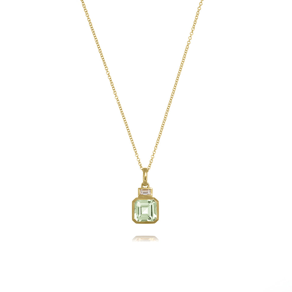 14ct Gold Rubber Set Pendant with Green Amethyst