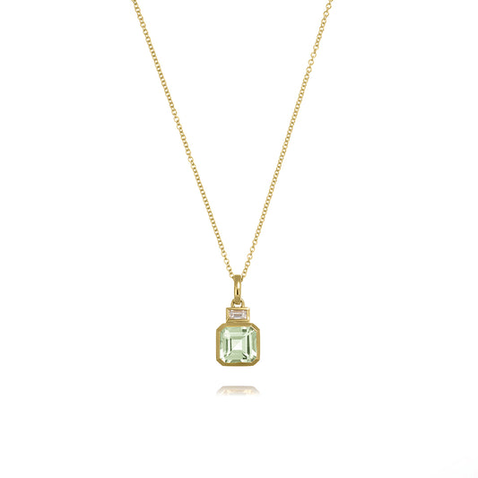 14ct Gold Rubover Set Pendant with Green Amethyst