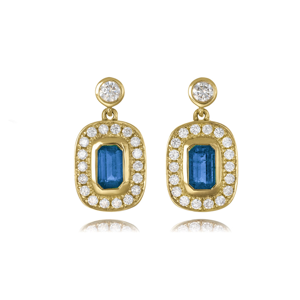 14ct Rubover Earings with Sapphires and Diamonds