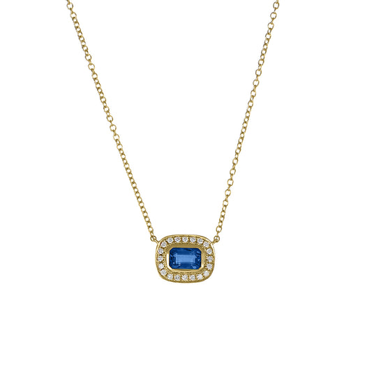 14ct Gold Rubover Sapphire Set with Diamonds Necklace