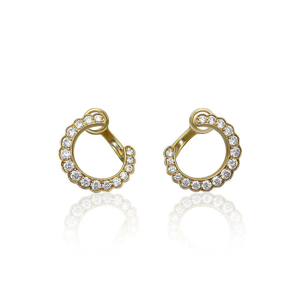 14ct Gold Scalloped Edge Round Diamond Huggies