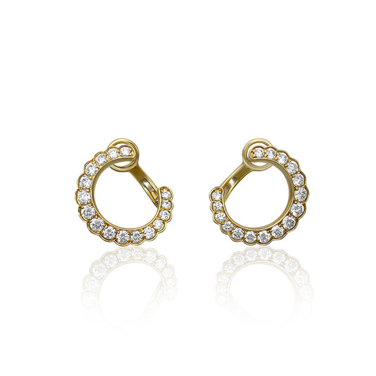 14ct Gold Scalloped Edge Round Diamond Huggies