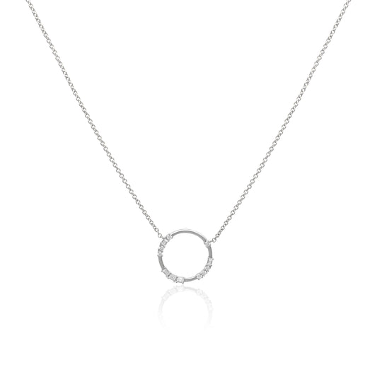 14ct White Gold Circle Necklace Diamond Featuring "LOVE" in Morse Code