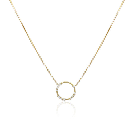 14ct Gold Circle Necklace Diamond Featuring "LOVE" in Morse Code