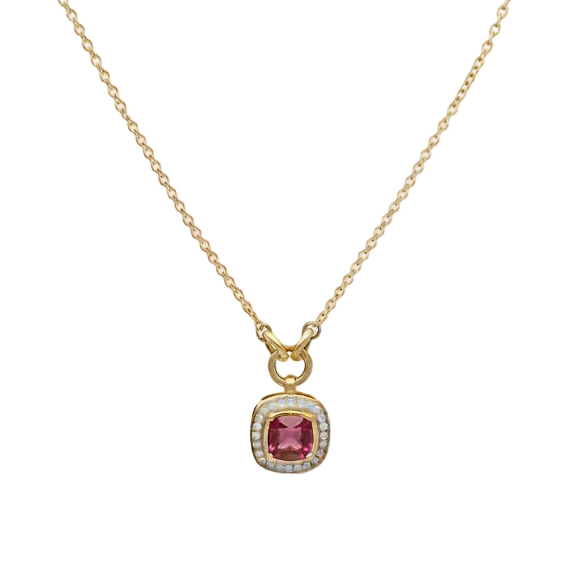 14ct Gold Pink Tourmaline and Diamonds Necklace