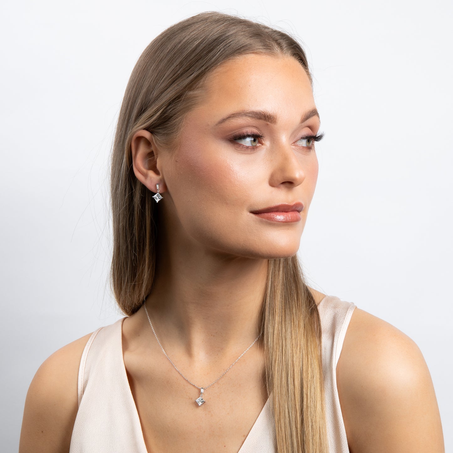 Princess Cut Drop Earrings