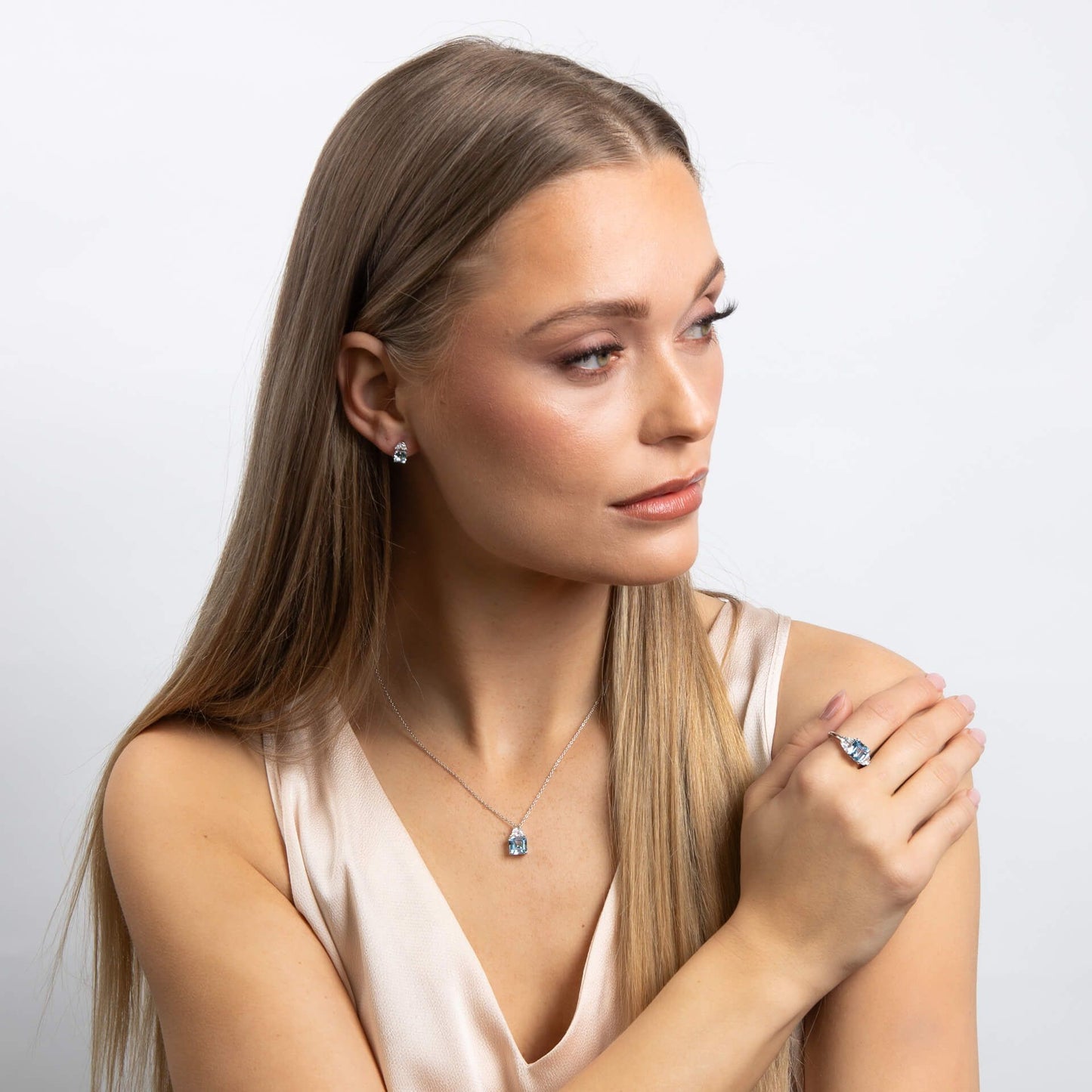 Aquamarine Zirconia Square Cut Earrings