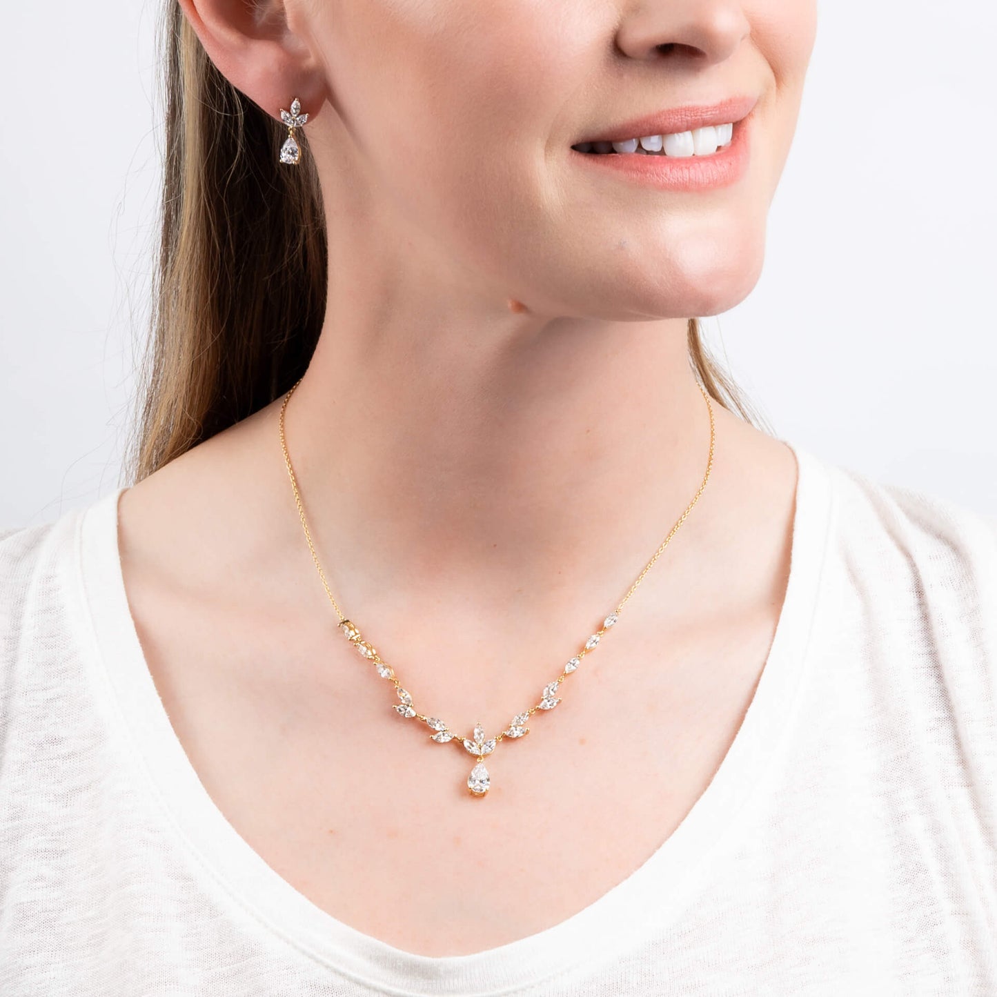 Vine Leaf Necklace with Teardrop Drop