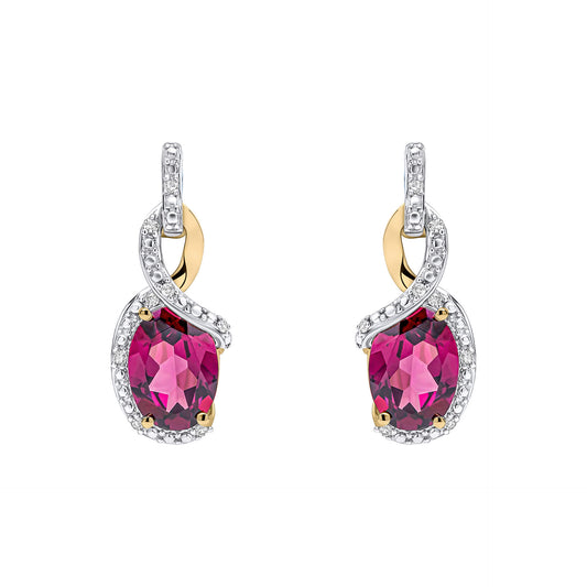 Elegant Twist Garnet Drop Earrings in 9ct Gold