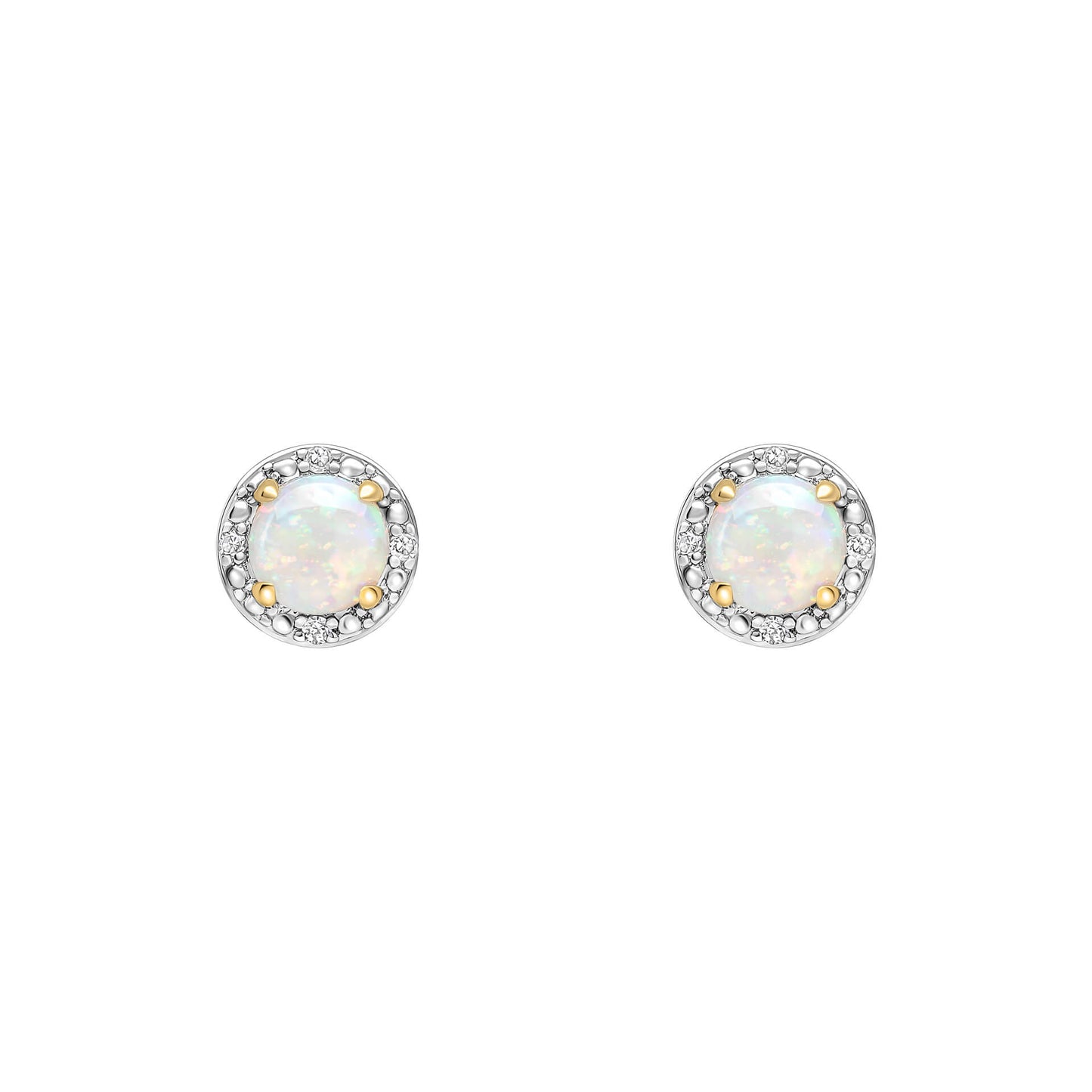 Round Diamond Surround Opal Stud Earrings in 9ct Gold