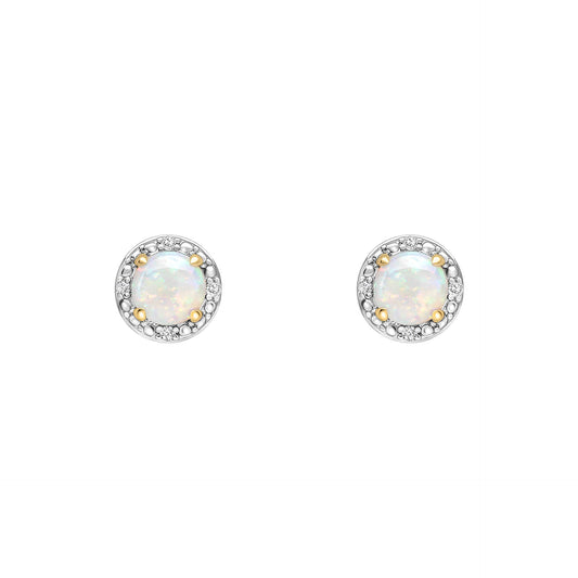 Round Diamond Surround Opal Stud Earrings in 9ct Gold