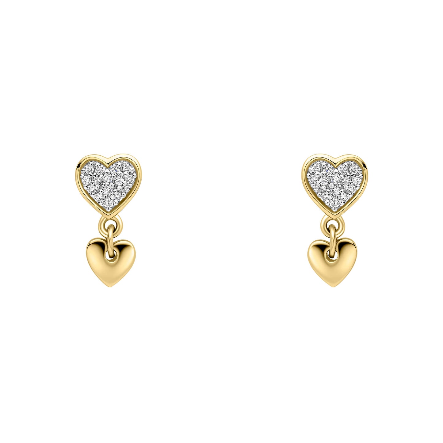 Double Heart Drop Earrings in 9ct Gold