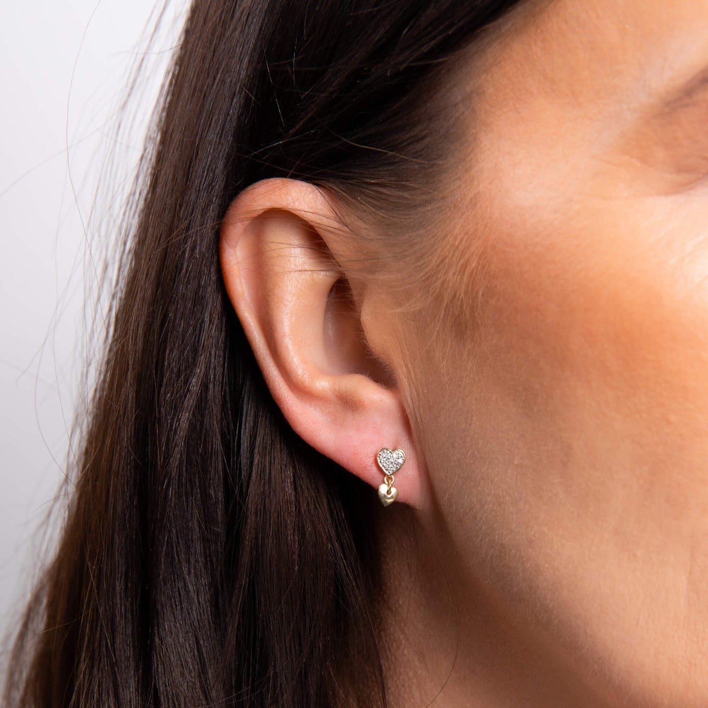 Double Heart Drop Earrings in 9ct Gold
