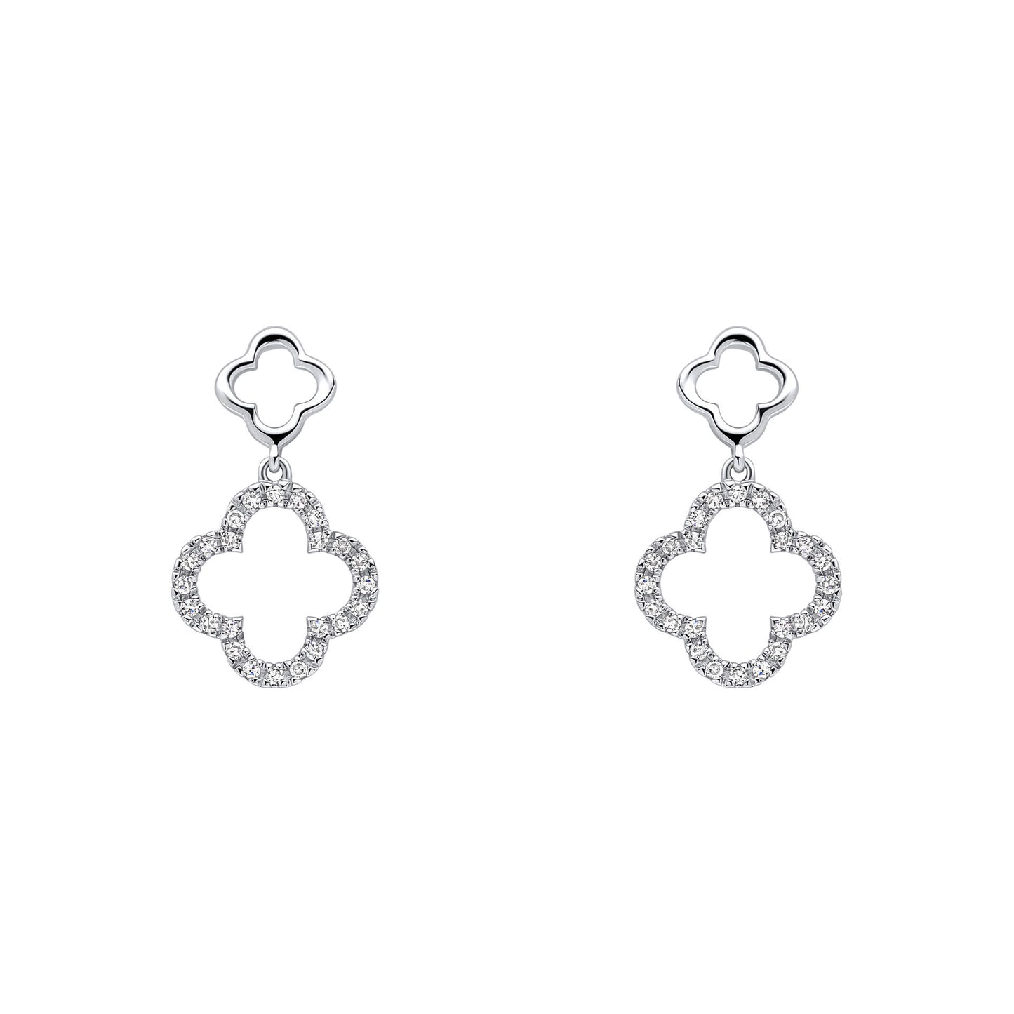 Diamond Quatrefoil Drop Earrings in 9ct Gold