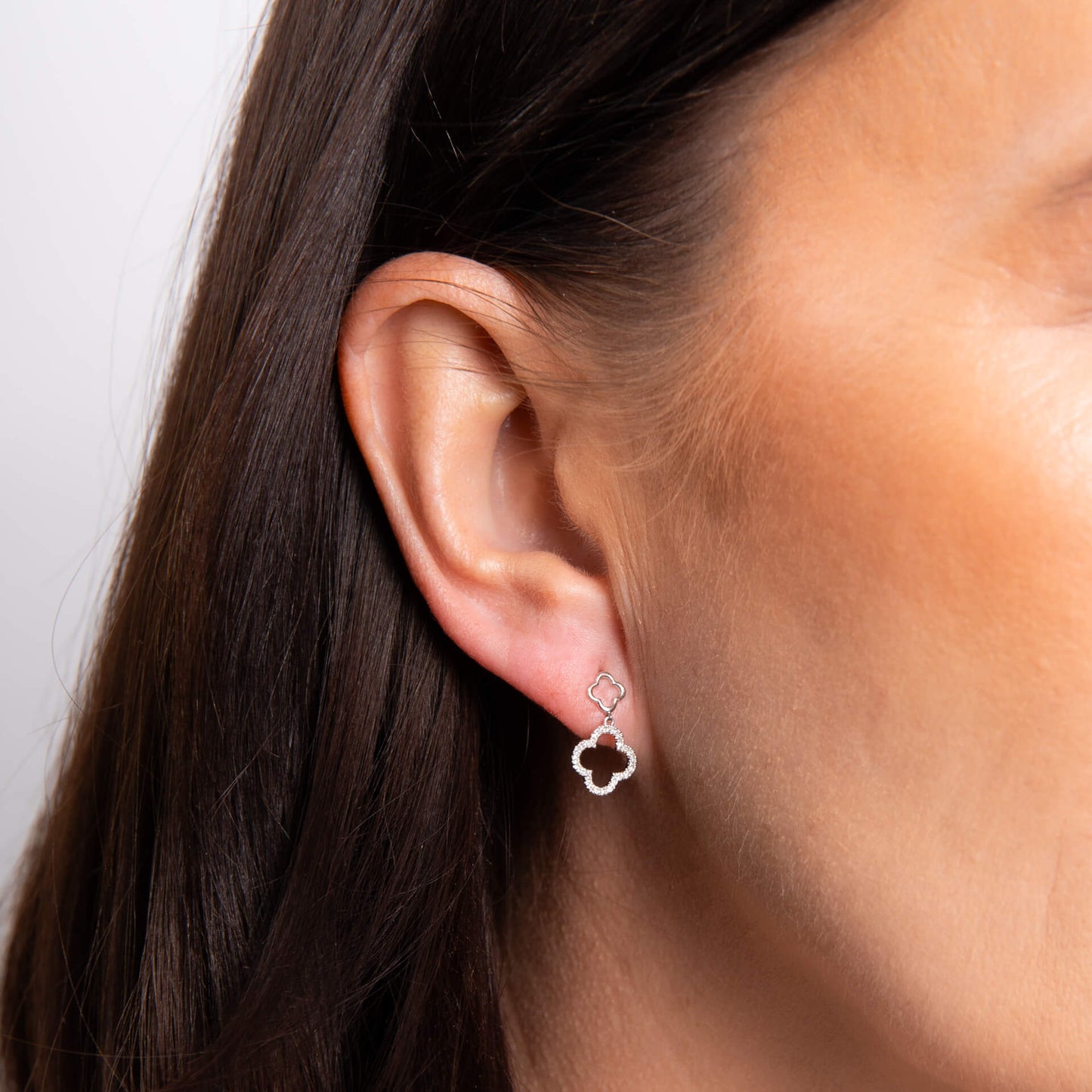 Diamond Quatrefoil Drop Earrings in 9ct Gold