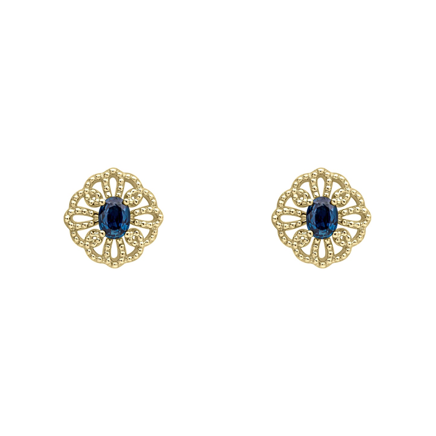 Ornate Sapphire Stud Earrings in 9ct Gold