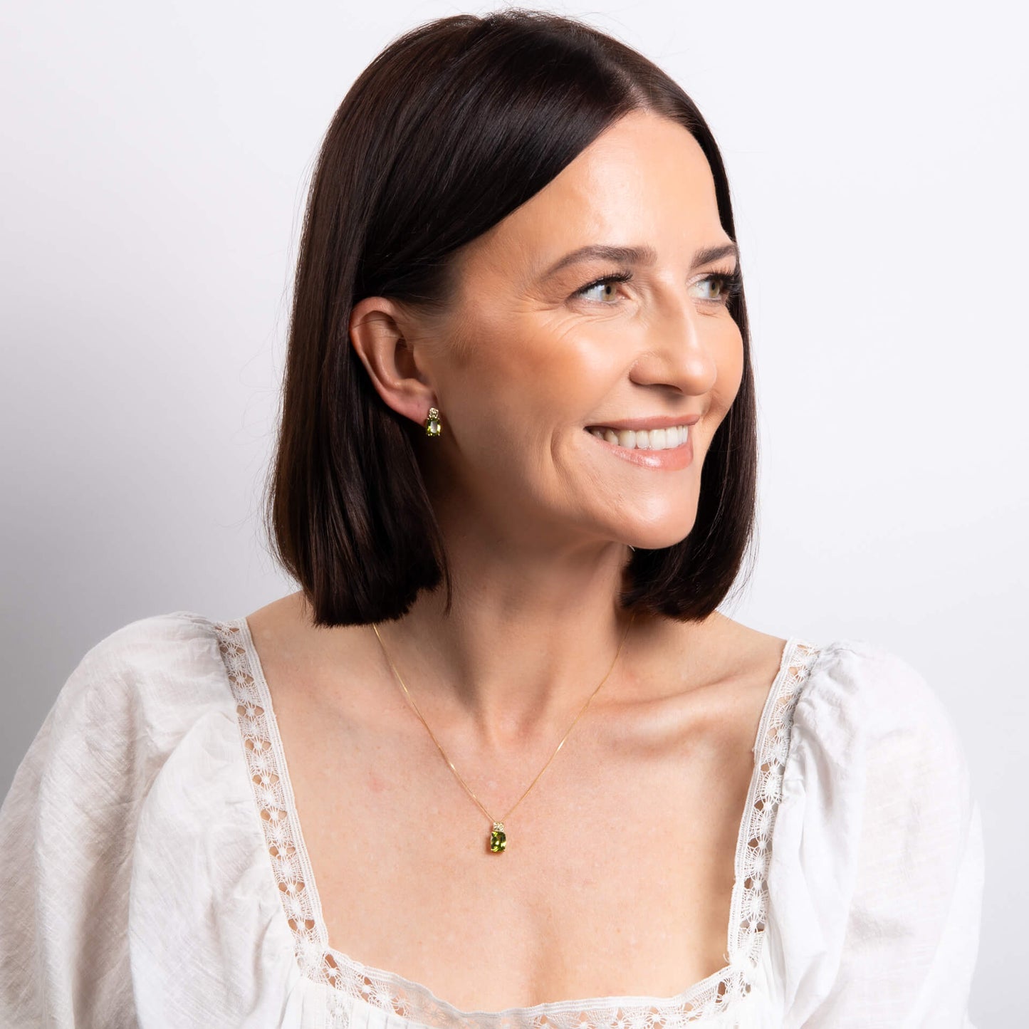Cushion Cut and Cluster Peridot Earrings in 9ct Gold