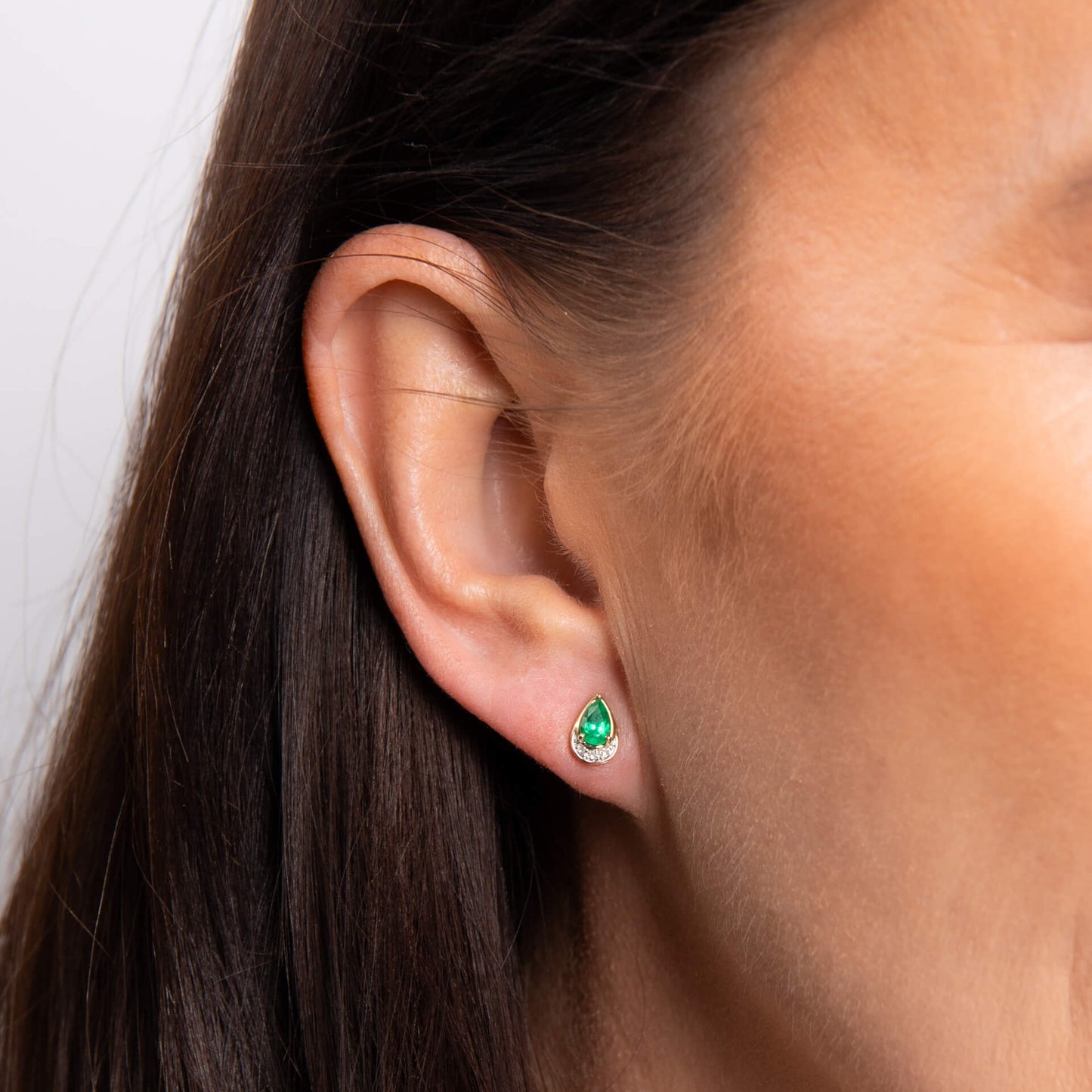Teardrop Emerald and Diamond Stud Earrings in 9ct Gold