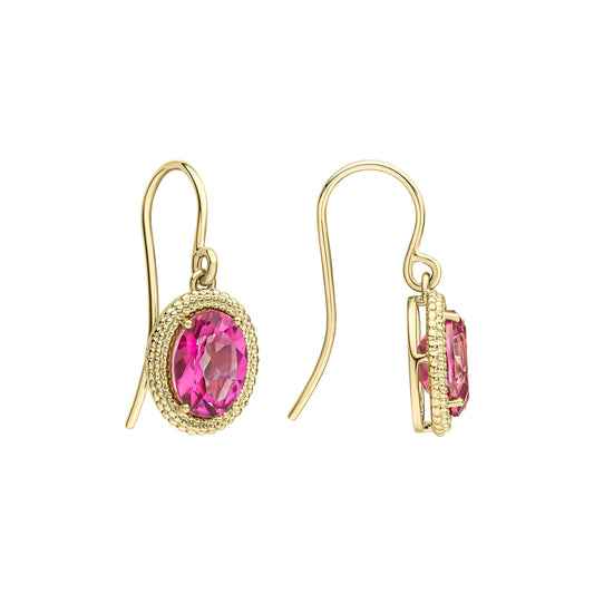Oval Cut Pink Topaz Drop Earrings in 9ct Gold