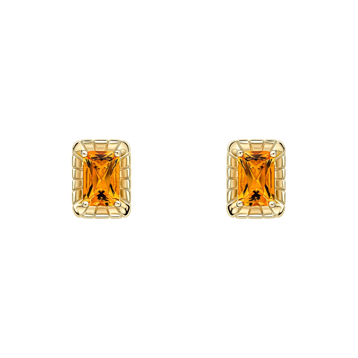 Detailed Octagon Citrine Stud Earrings in 9ct Gold