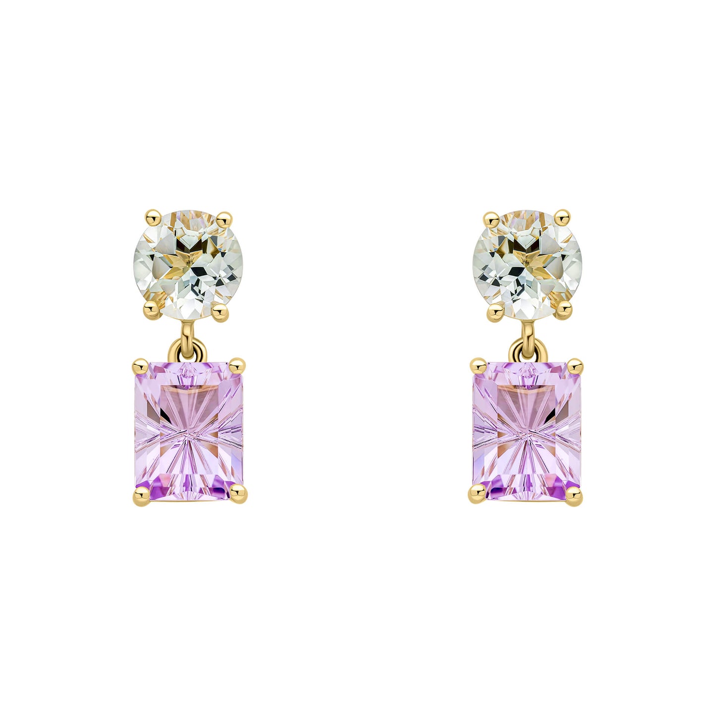 Toi et Moi Quartz and Amethyst Drop Earrings in 9ct Gold