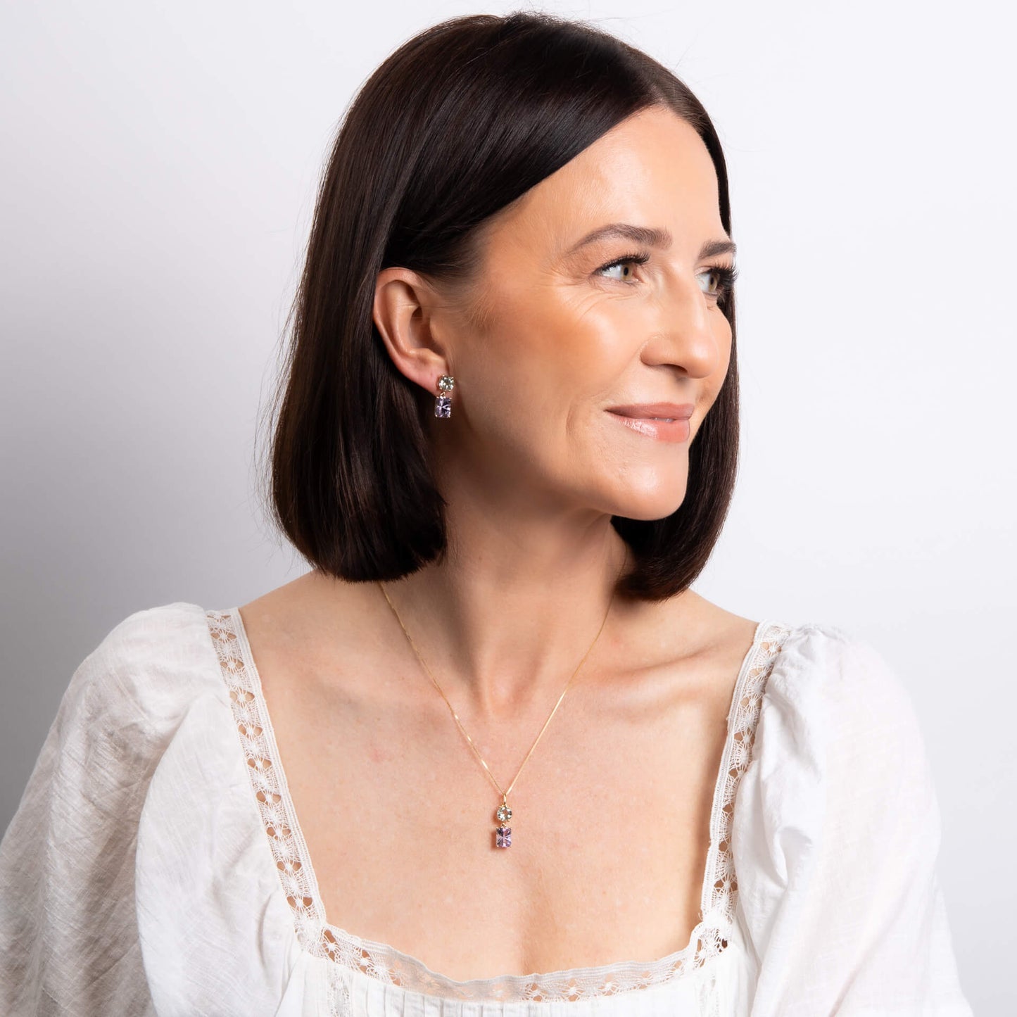 Toi et Moi Quartz and Amethyst Drop Earrings in 9ct Gold