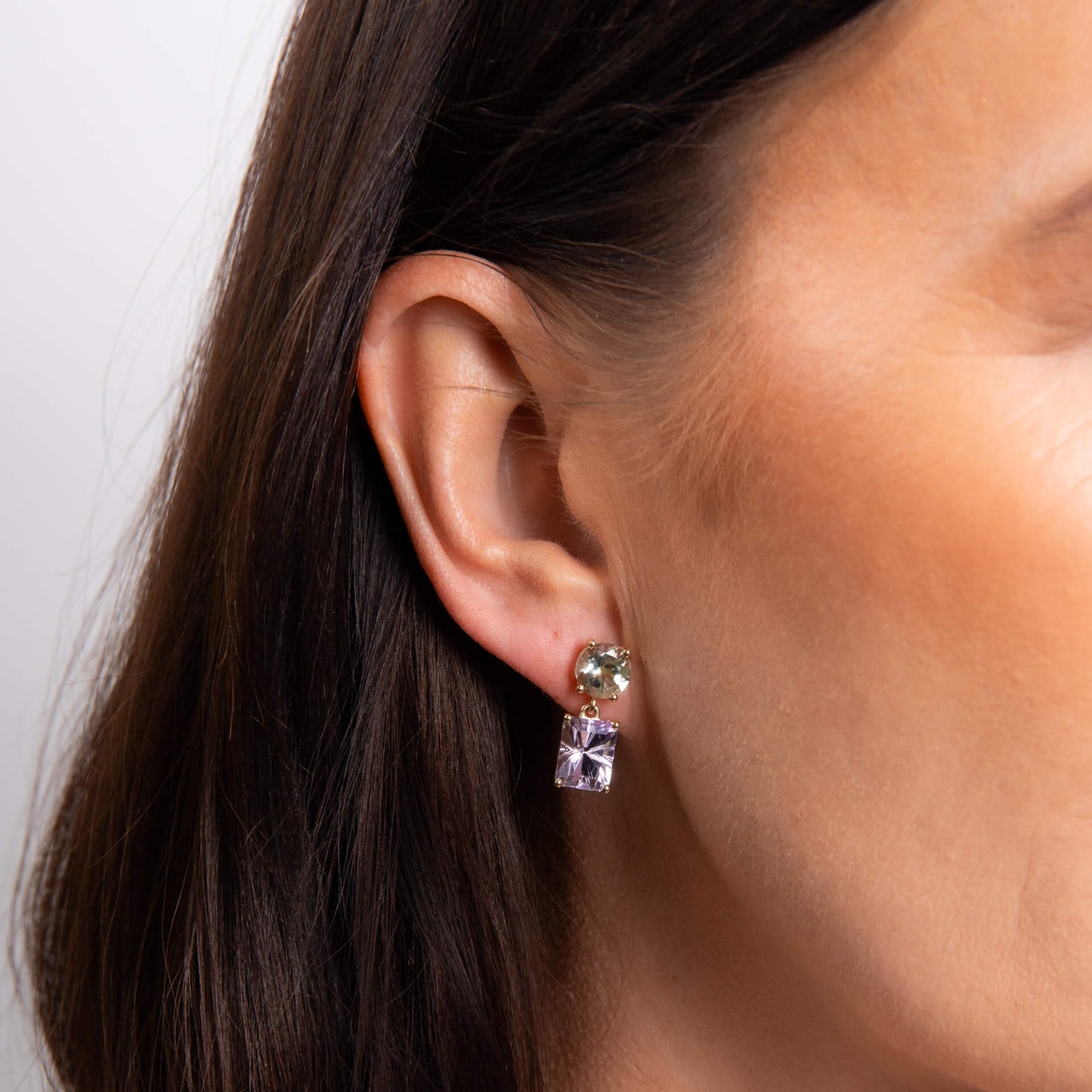 Toi et Moi Quartz and Amethyst Drop Earrings in 9ct Gold