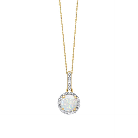 Round Diamond Surround Opal Pendant in 9ct Gold