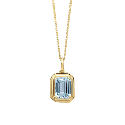 Elongated Octagon Aquamarine Pendant in 9ct Gold
