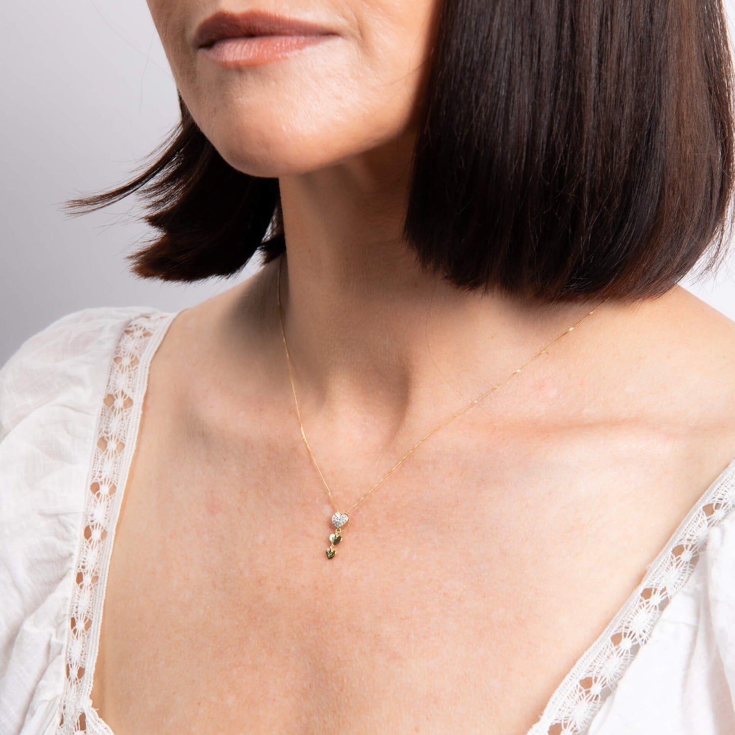 Triple Heart Drop Pendant in 9ct Gold