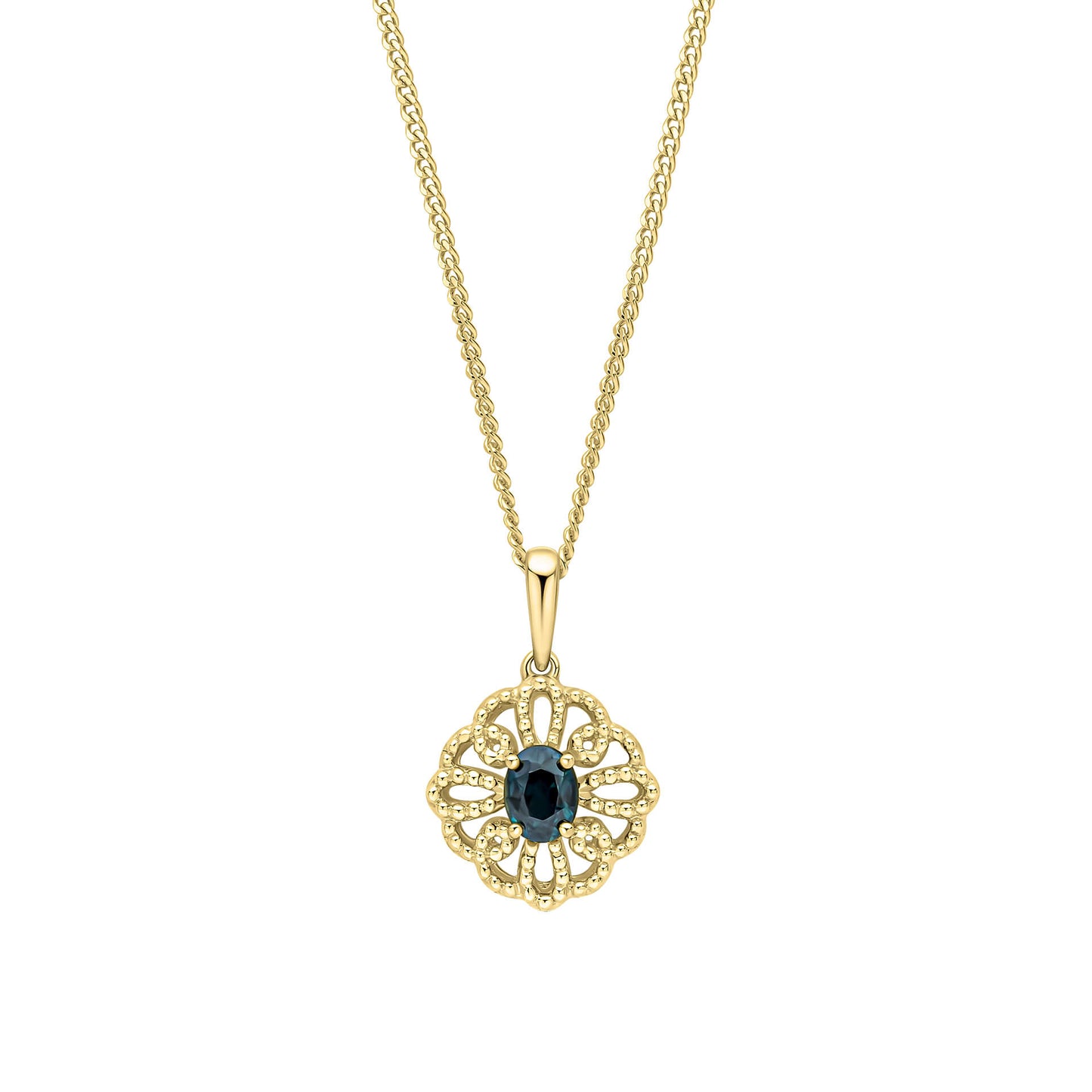 Ornate Sapphire Pendant in 9ct Gold