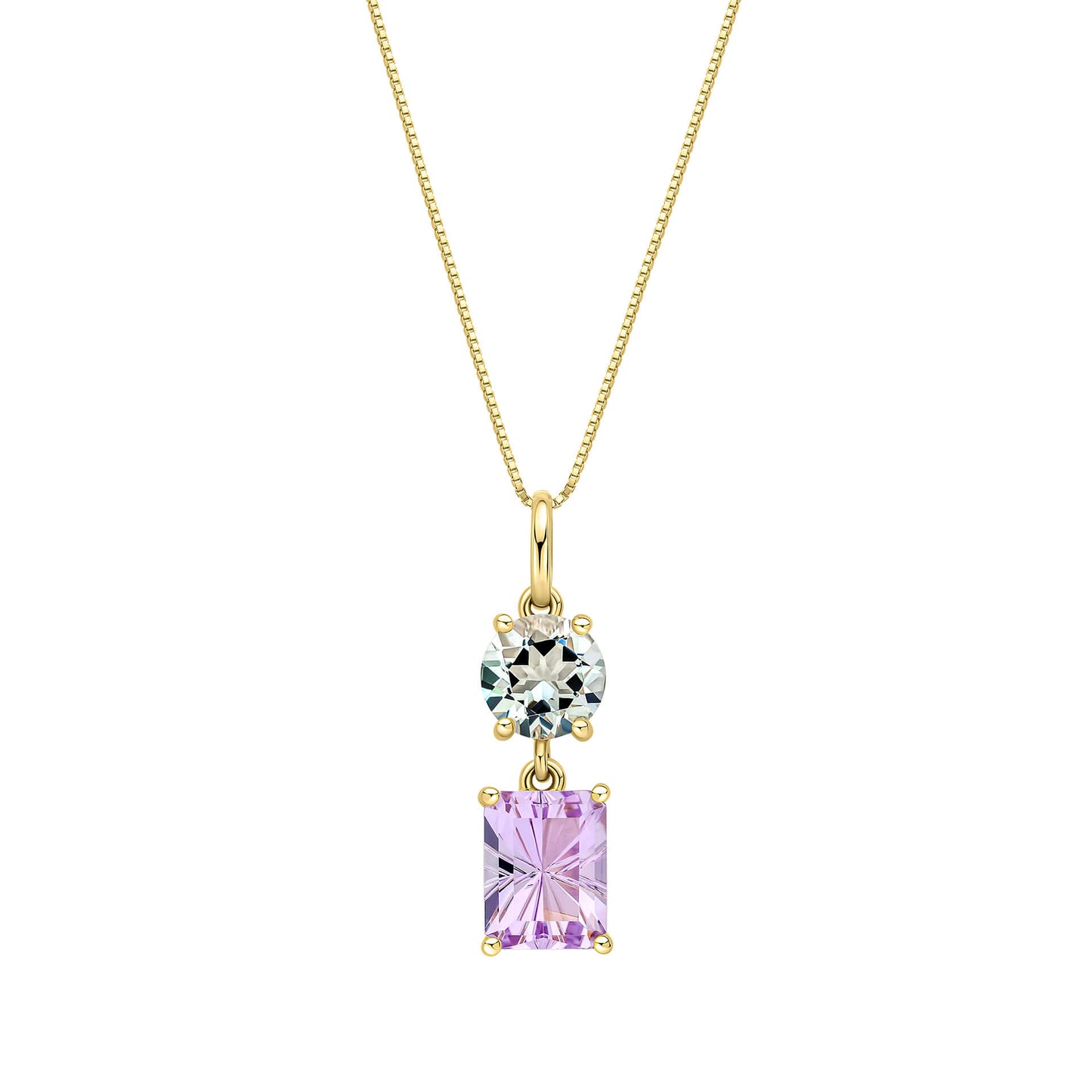 Toi et Moi Quartz and Amethyst Pendant in 9ct Gold
