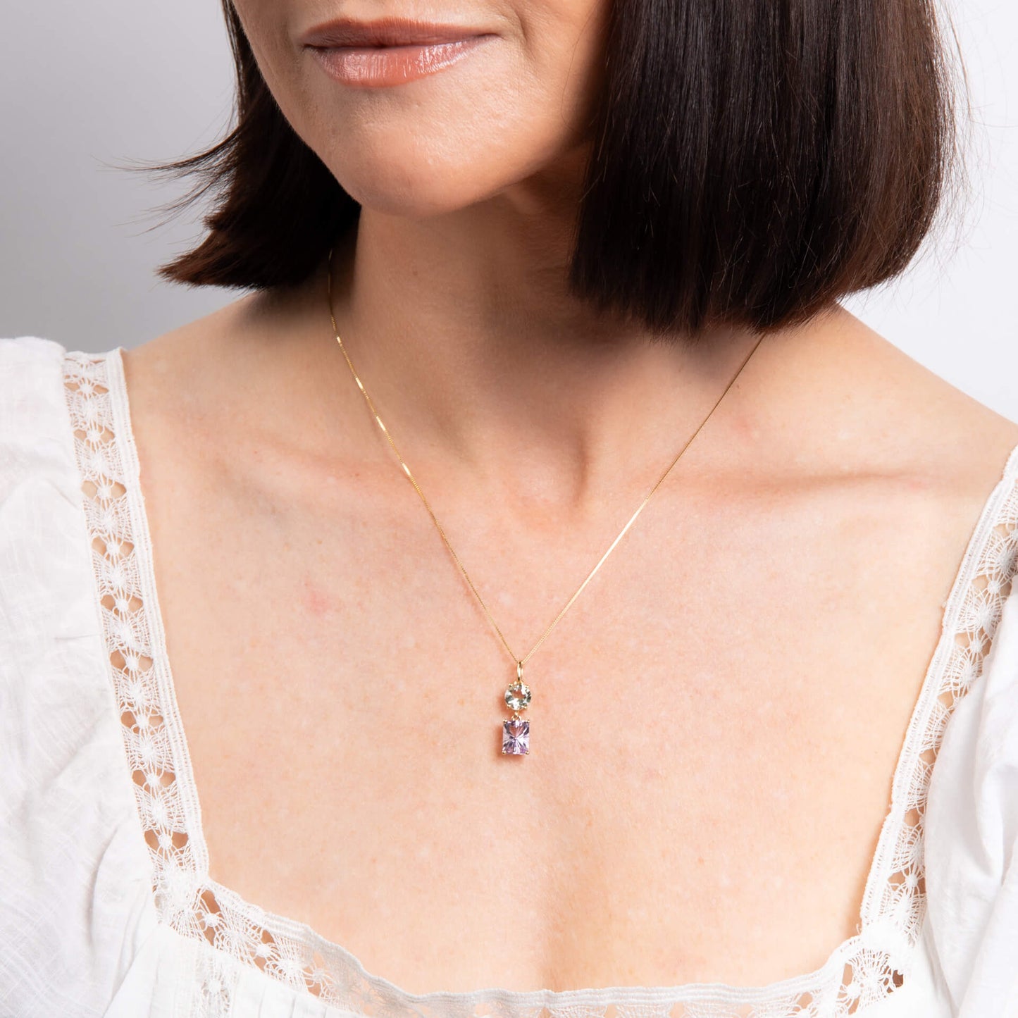 Toi et Moi Quartz and Amethyst Pendant in 9ct Gold