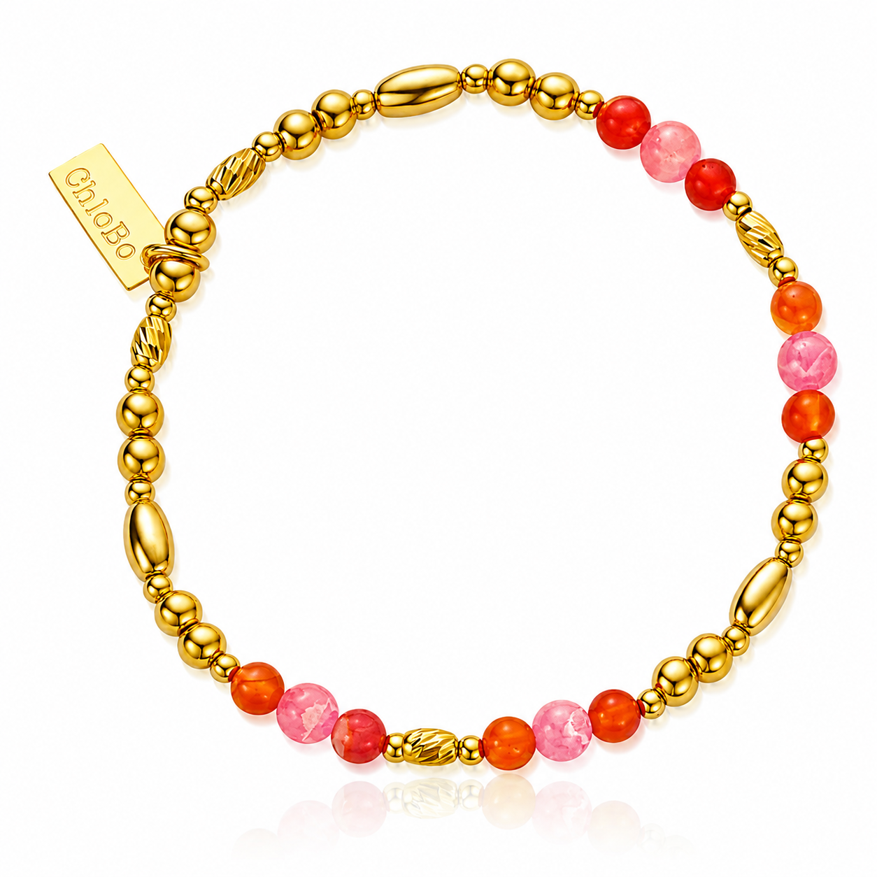 ChloBo Sunset Solstice Bracelet with natural fire agate and pink rhodochrosite beads with gold-plated details