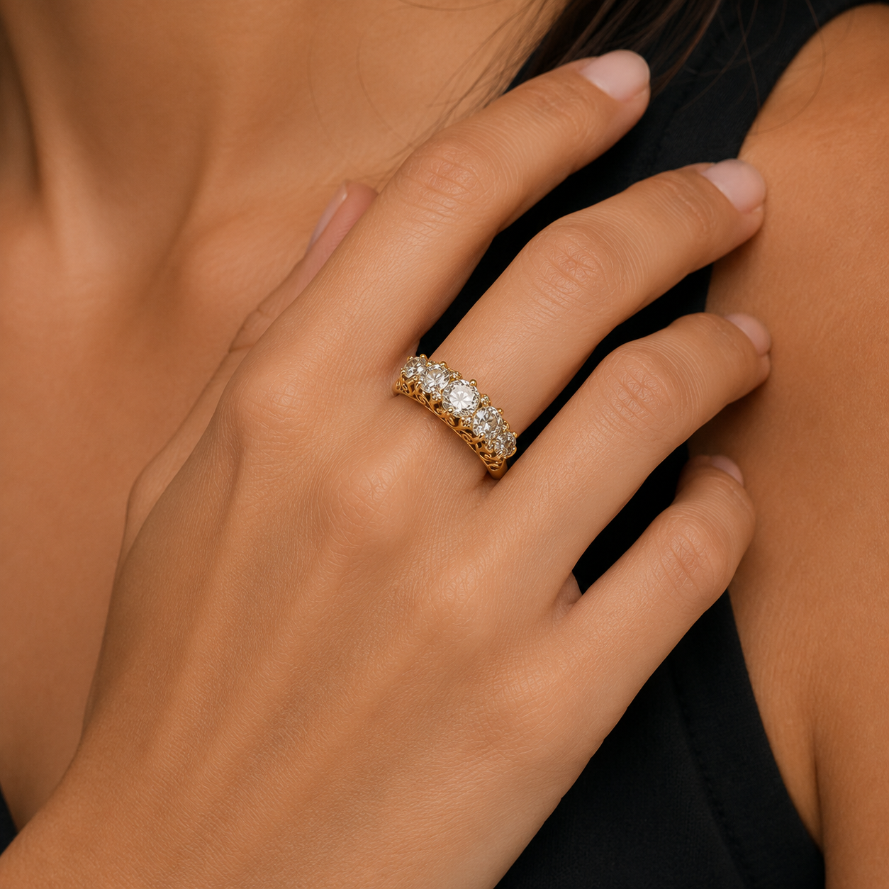 Antique Victorian 18ct Yellow Gold Five Stone Diamond Ring