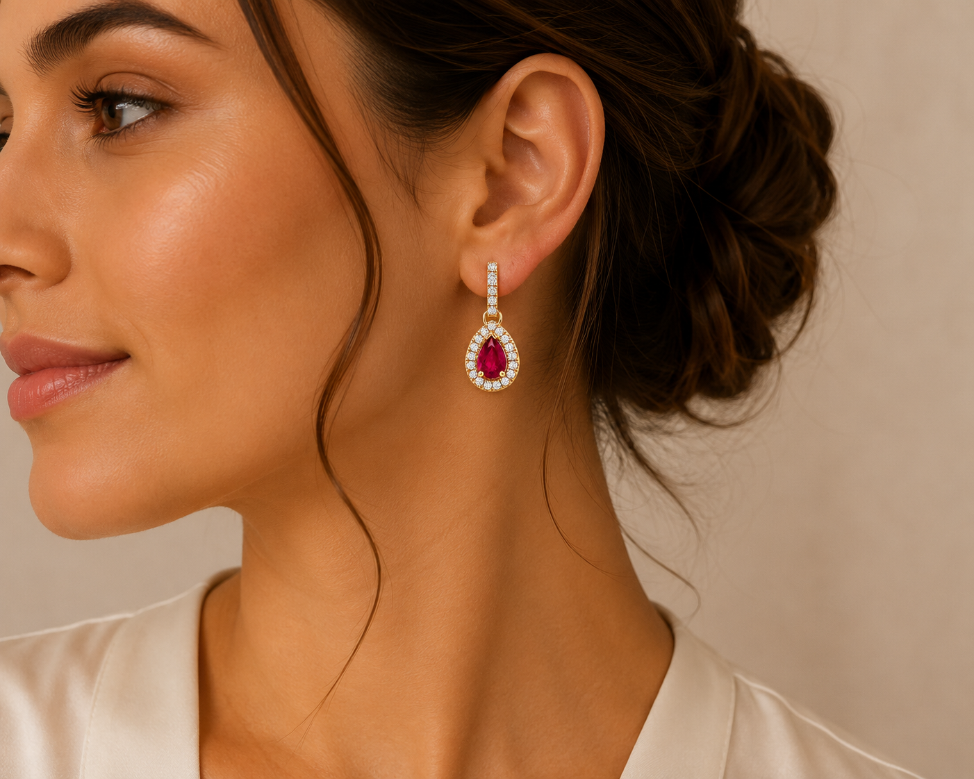 18ct Yellow Gold Ruby & Diamond Drop Earrings