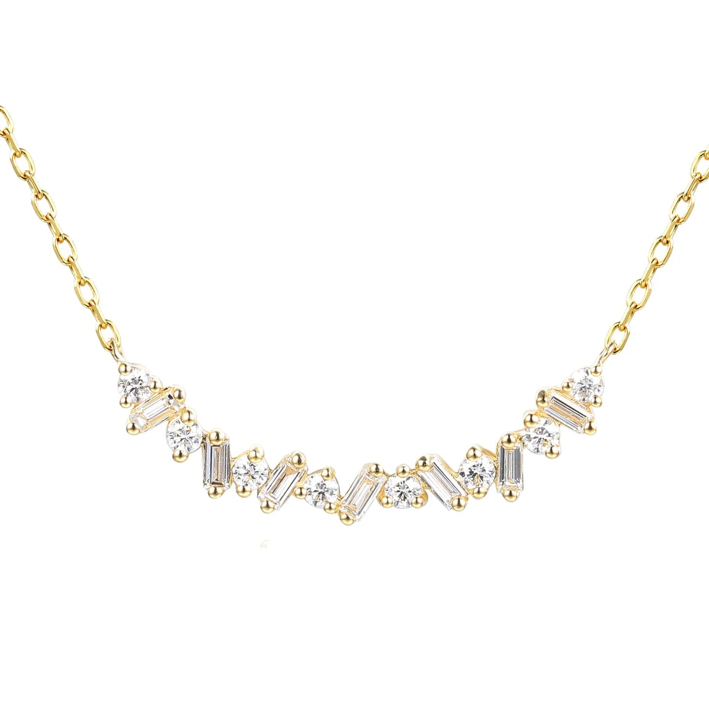 Zig-Zag Diamond Necklace On Chain in 9ct Gold
