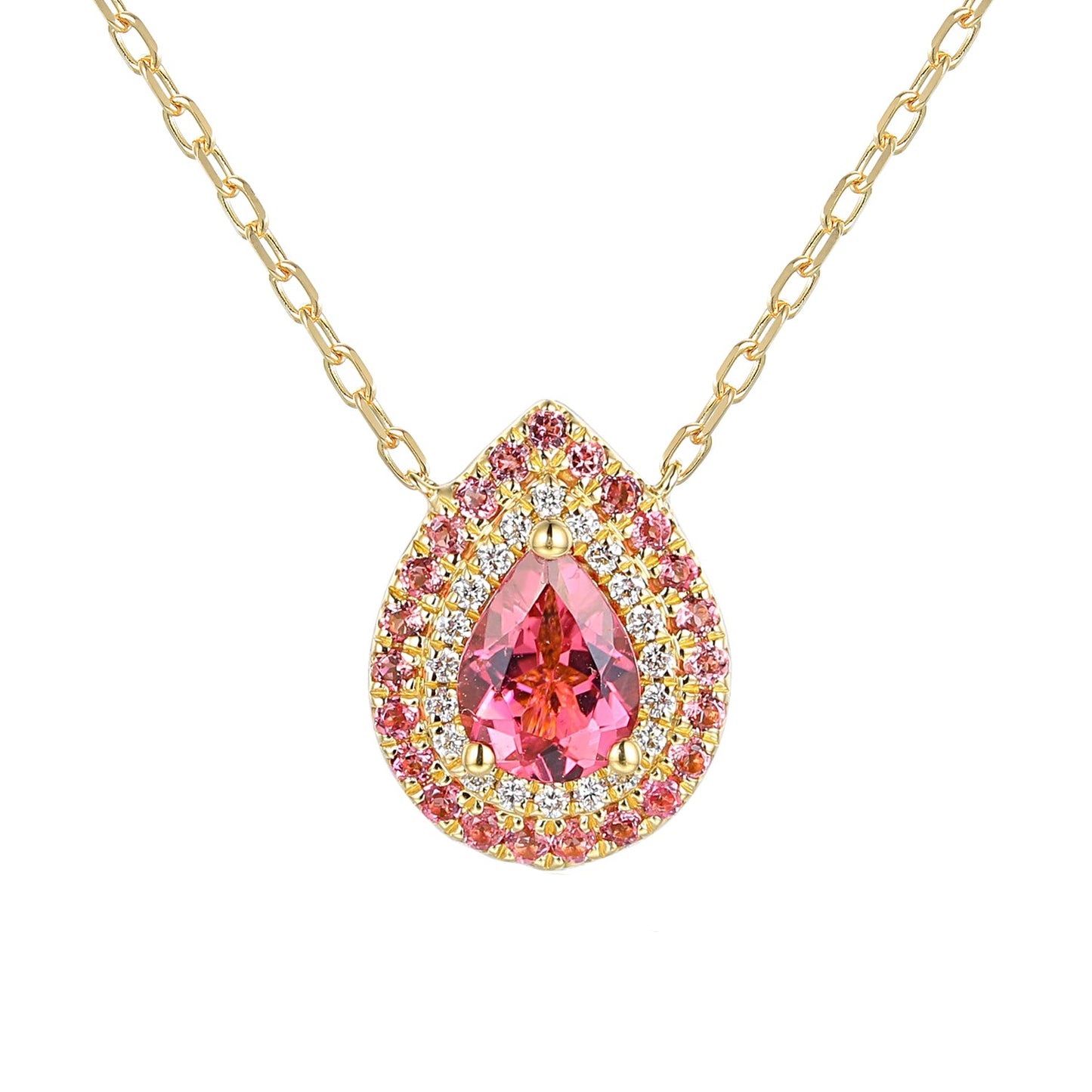 18ct Gold Pink Tourmaline and Diamonds Pendant