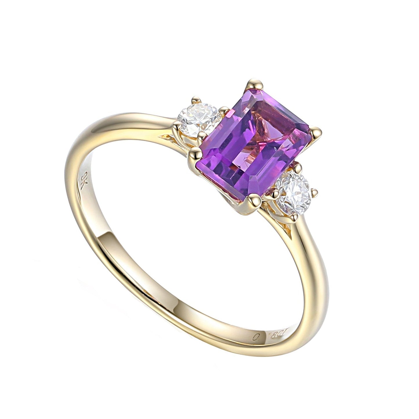 9ct Gold Ring with Amethyst and Diamonds