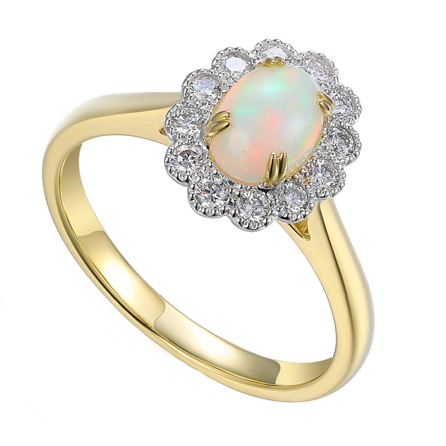 Oval Opal Fancy Cluster Halo Ring