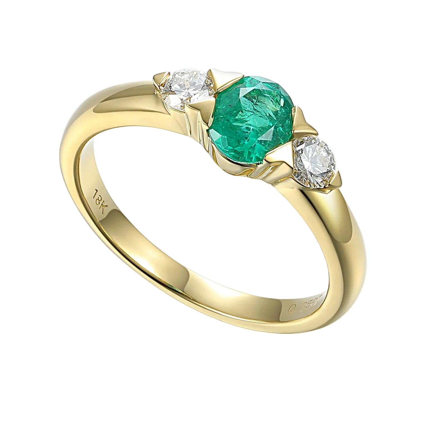 Emerald and Diamond Semi Rubover Ring