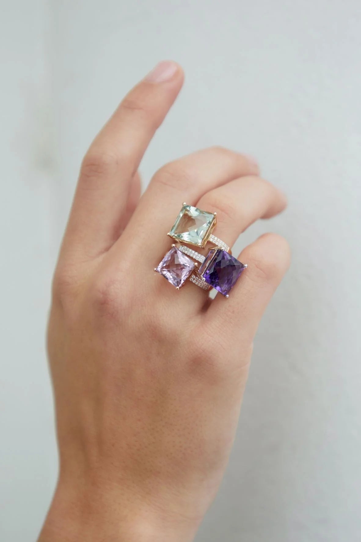 Extra Large Amethyst and Diamond Square Cocktail Ring