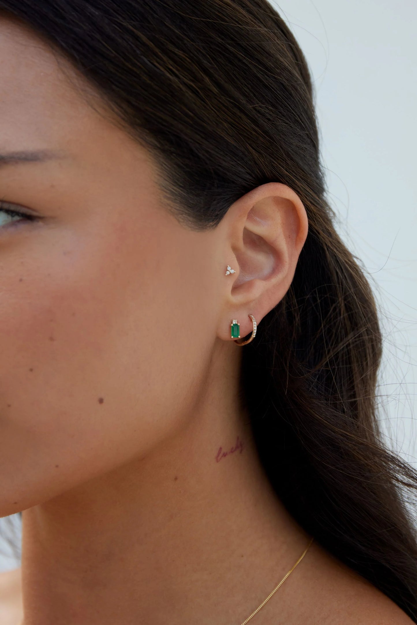 Octagon Emerald and Diamond Gold Stud Earrings