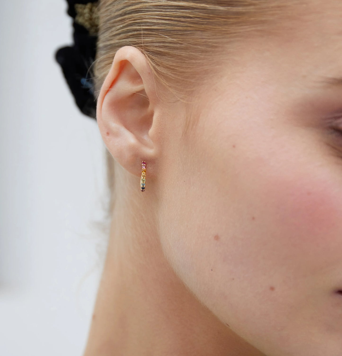 Gemstone Set Gold Hoops